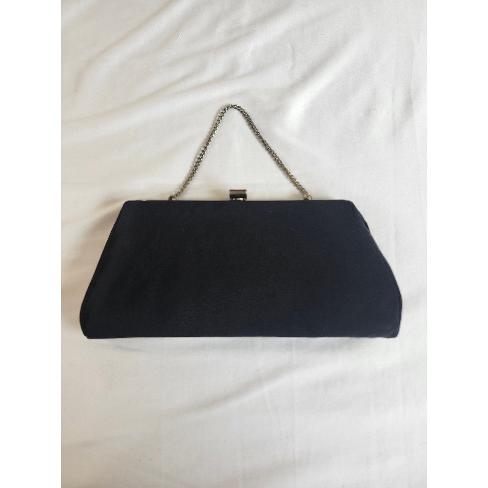 Vintage‎ Black Evening Clutch Gold Frame Chain Strap Formal Bag